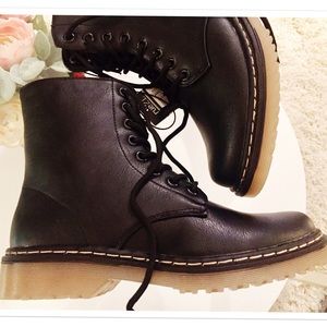 NWT Black Faux Leather Lace-Up Combat Boots